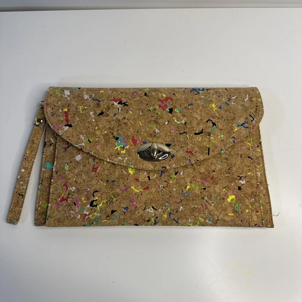 Genuine Memphis Cork Clutch Purse Confetti Print Eco Friendly